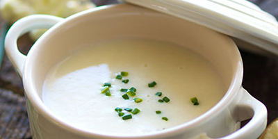 Creamy soup in pot