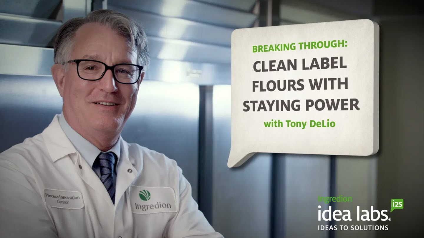 Tony DeLio in Ingredion labcoat discussing clean label flours
