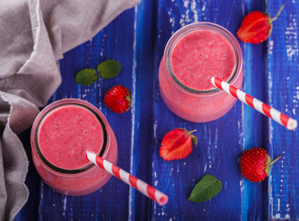 Strawberry smoothies, top view.