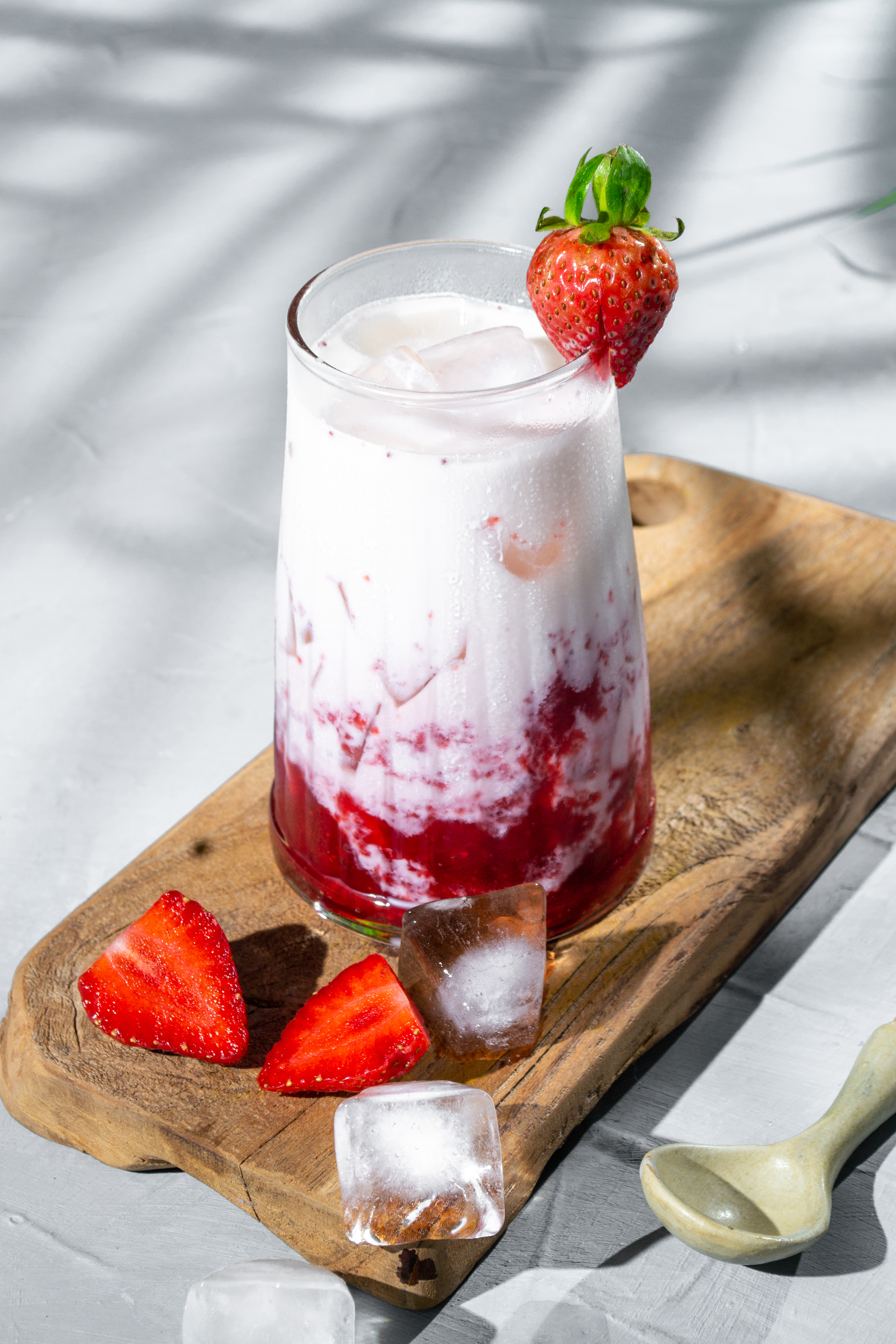 korean strawberry jelly milk ice on the glass