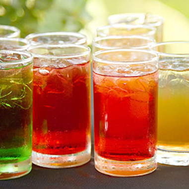 Healthy beverages in glasses with ice