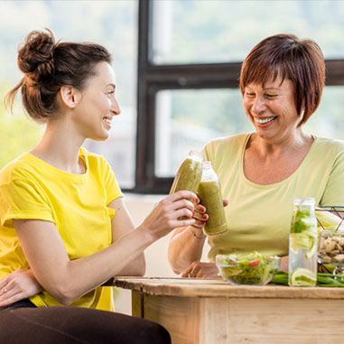 Two women with healthy smoothies