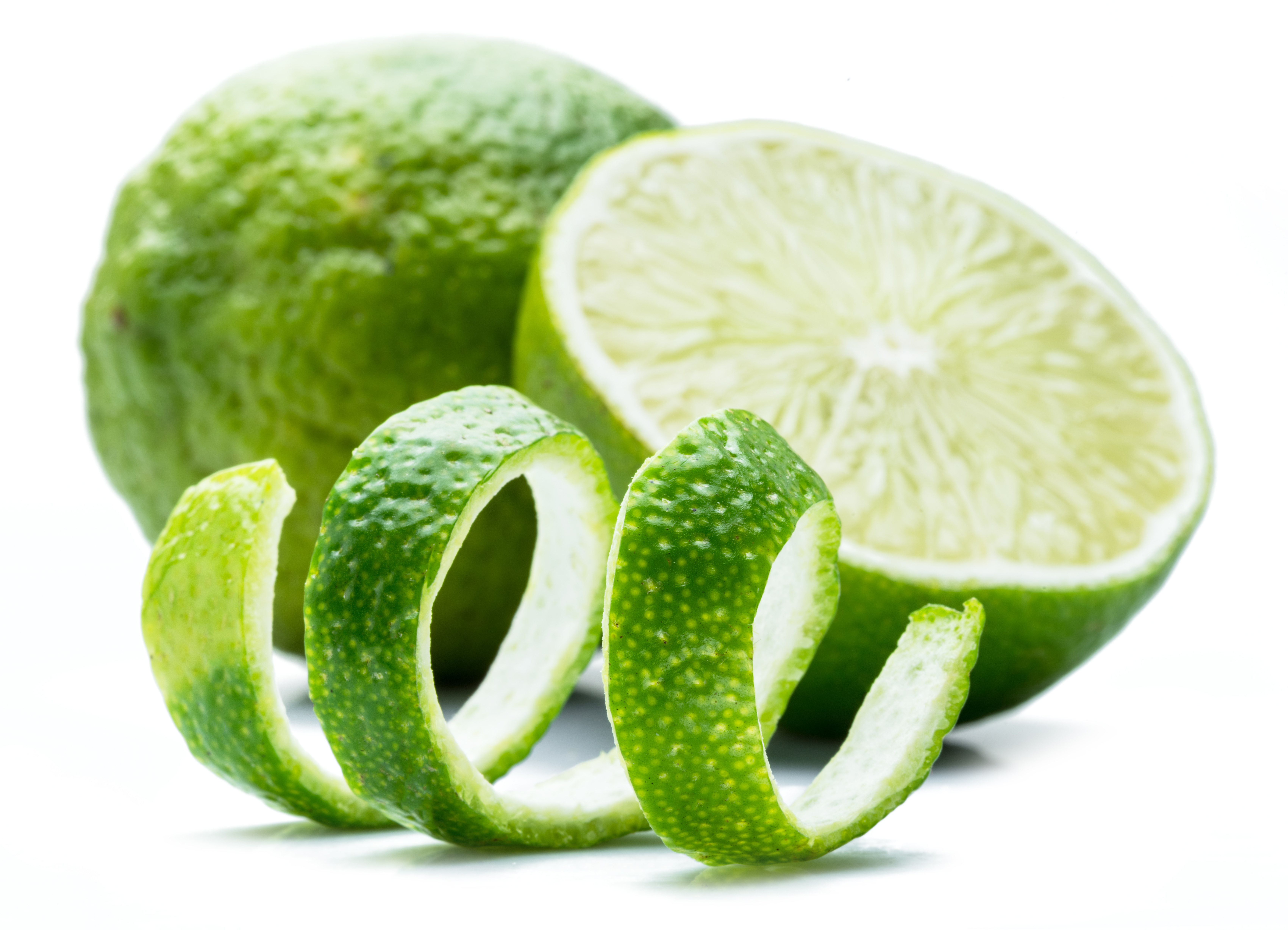 Ripe lime fruits on the white background.